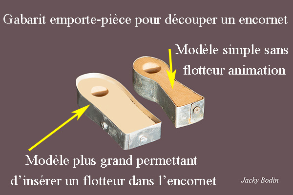 Flotteur rentrant à l’intérieur de l’appât et permettant de l’animer dans l’eau, Plan détaillé d’un plomb grappin débrayable avec porte appât à réaliser vous-même, une nouveauté 2018 permettant un montage coulissant pour lancer loin des appâts vivants ou fragiles, styles crevettes, couteaux, vers et autres, gabarie emporte-pièce pour découper un encornet, gabarit pour réaliser un flotteur animation appat.